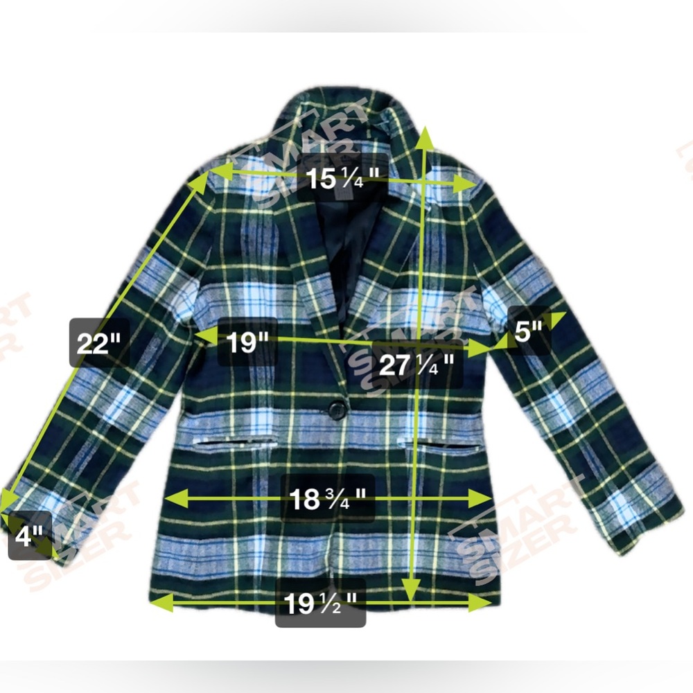 Helene Berman - Boxy Plaid One Button 2 Pocket Blazer - Sz. Small - Blue & Green - Picture 7 of 9